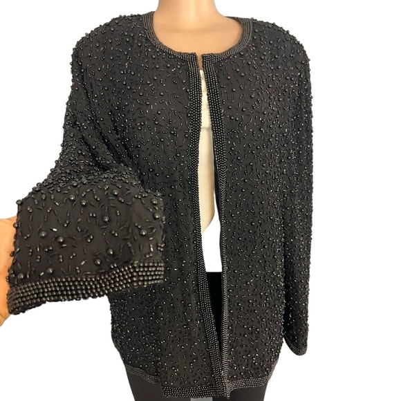COTE D' AZUR Vintage Evening Black Vintage Gorgeous Beaded Silk Jacket - Picture 4 of 10
